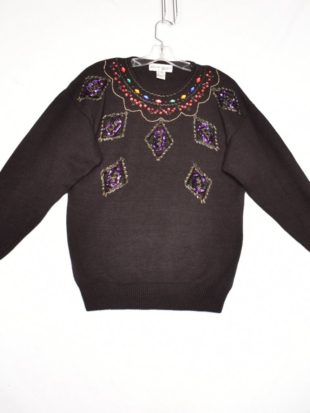 Christine Gerard Vintage Sweater Black Embellished Beaded Sequins Women's Size S